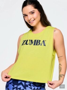 Zumba Fitness Neon Yellow Muscle Tee with Black Logo